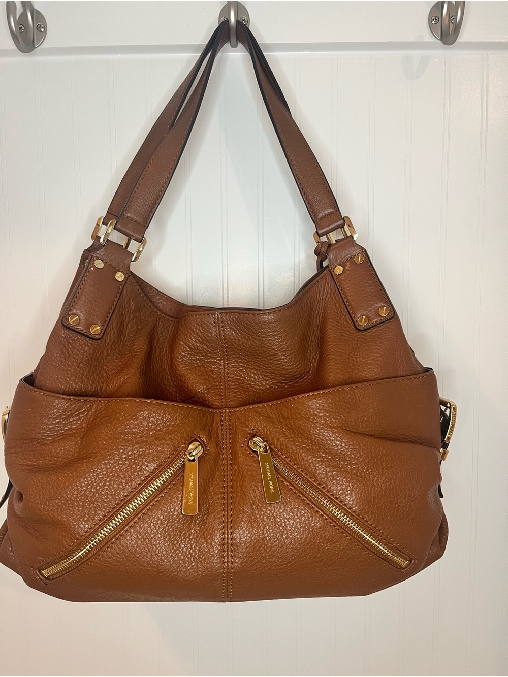 Michael Kors Chestnut Pebbled Leather Shoulder Bag with Gold Hardware